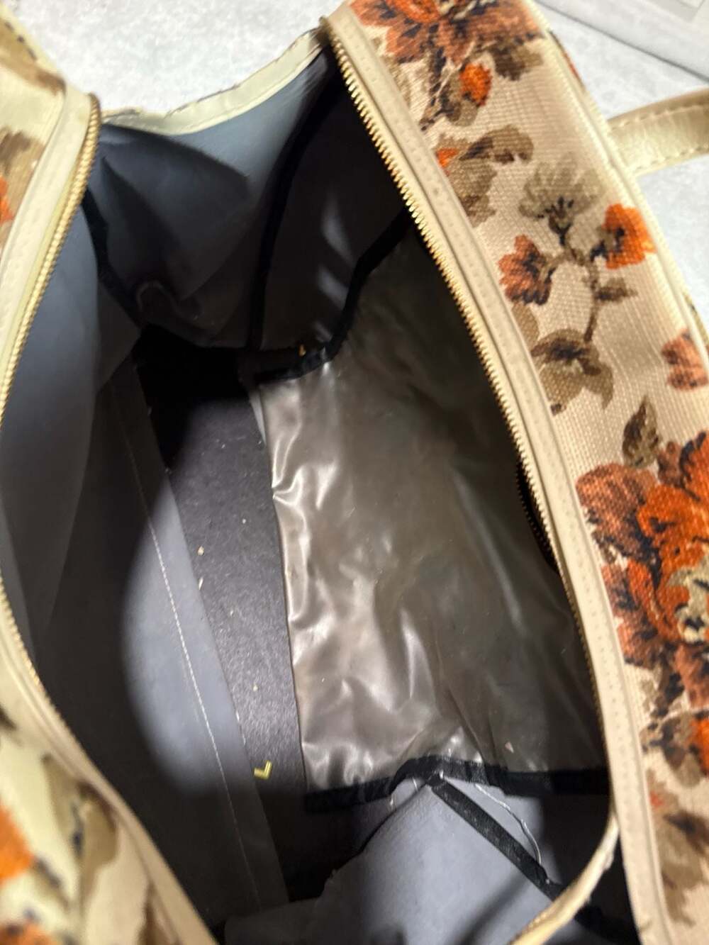 Vintage Sera Floral Tapestry Handbag Orange Brown Flower Carpet Bag - Picture 4 of 6